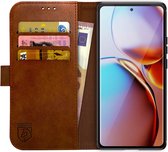 Rosso Element Book Case Wallet Hoesje Geschikt voor Motorola Edge 40 Pro | Portemonnee | 3 Pasjes | Magneetsluiting | Stand Functie | Bruin