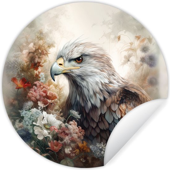 WallCircle - Stickers muraux - Cercle Papier Peint - Aigle - Aigle - Vogel - Fleurs - Nature - 30x30 cm - Cercle Mural - Auto Adhésif - Autocollant Rond Papier Peint