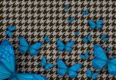 Fotobehang - Vlies Behang - Turquoise Vlinders op Patroon - 254 x 184 cm