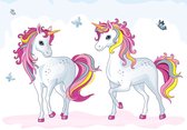 Fotobehang - Vlies Behang - Unicorns en Vlinder - Eenhoorns - 460 x 300 cm