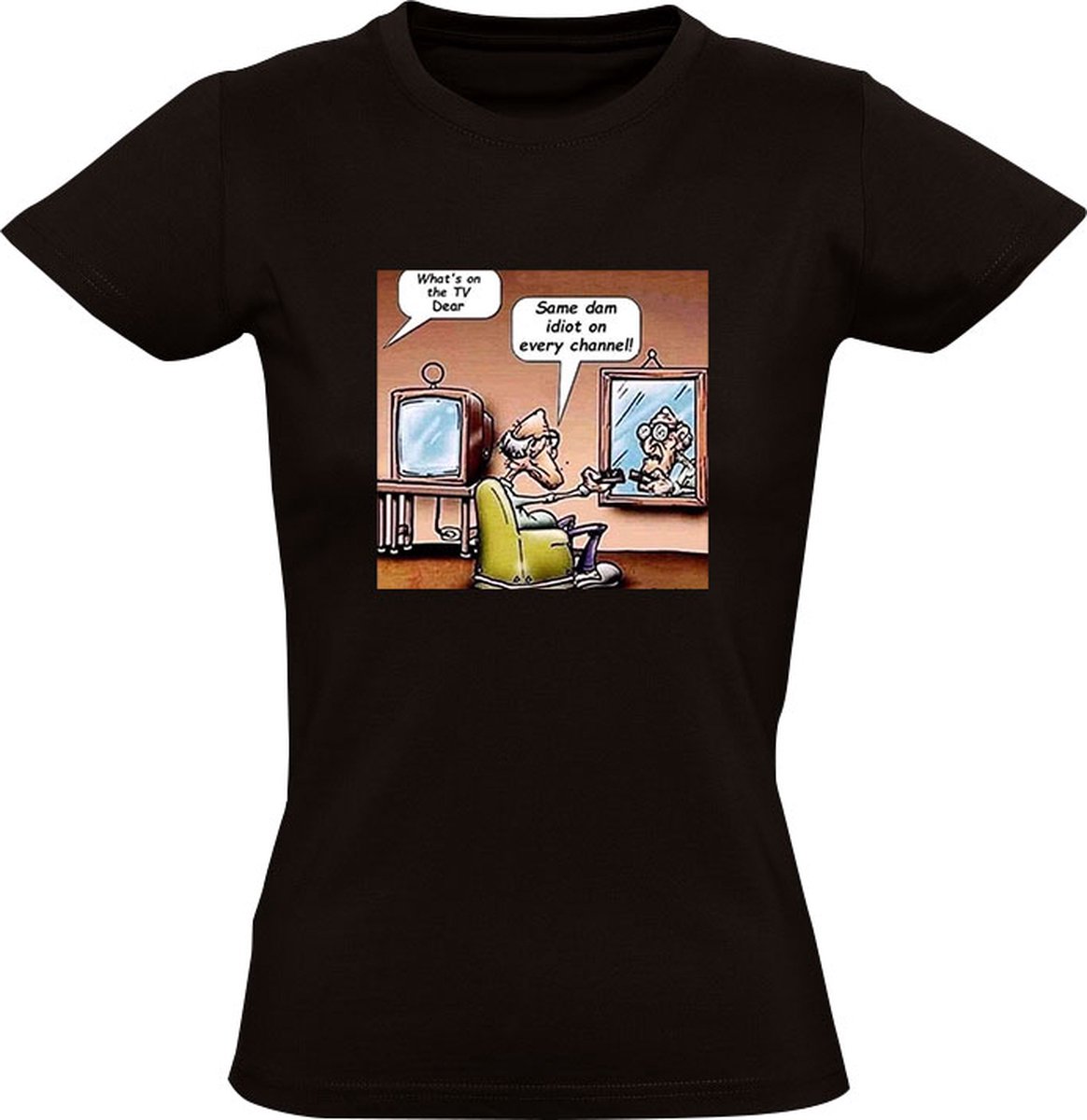 Grappig Dames T-shirt - tv kijken - opa - bejaard - idioot - spiegel