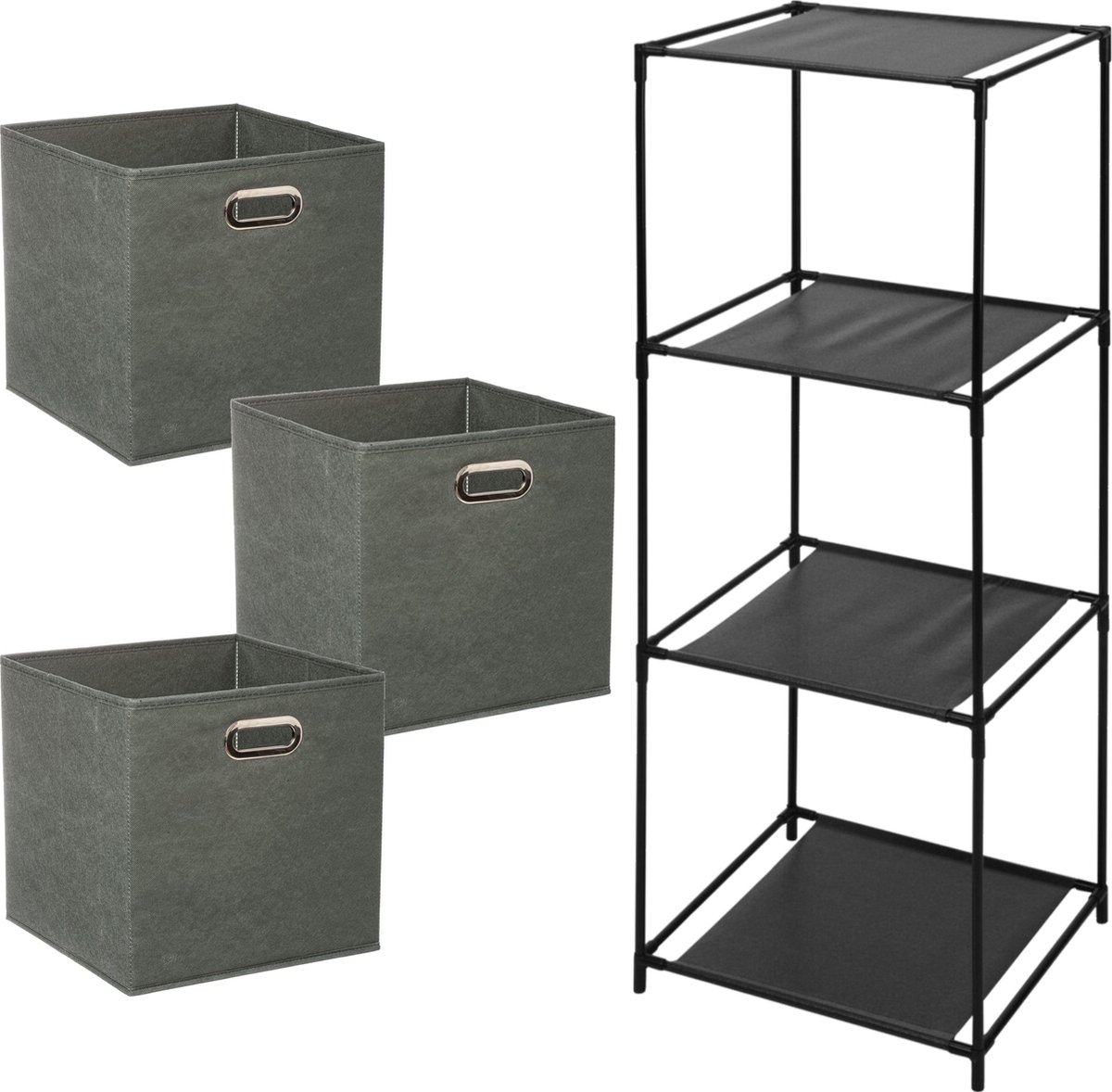 Storage Solutions Opbergrek Smartrack - met 3x mandjes stof - grijsgroen - 34 x 104 cm