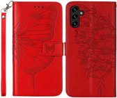 Hoesje Book Case Pasjeshouder Vlinder Rood Geschikt voor Samsung Galaxy A54