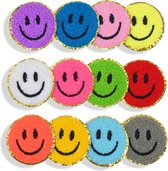 Kleding Patchs – Monochrome Smiley 12 delige set - Patches - Strijk Embleem - stof & strijk applicatie - Versiering Voor Kleding