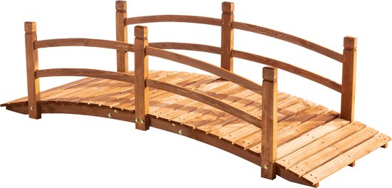 150cm Tuinbrug Houten Boogbrug met Leuningen Decoratieve Vijverbrug