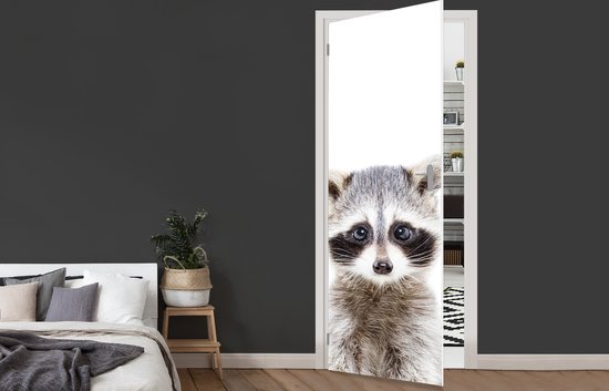 Sticker de porte Raton laveur - Animaux - Nature - Wit - 85x215 cm - Poster de porte