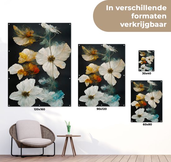 Affiche de jardin - Toile de jardin - Posters de jardin extérieur - Fleurs - Plantes - Zwart - Wit - 90x120 cm - Jardin