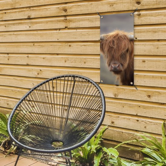 Affiche de jardin Highlander écossais - Cornes - Cheveux - 30x60 cm - Toile de jardin - Affiche extérieure