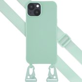 Selencia Hoesje Geschikt voor iPhone 14 Hoesje Met Koord - Selencia Siliconen hoesje met afneembaar koord - Turquoise