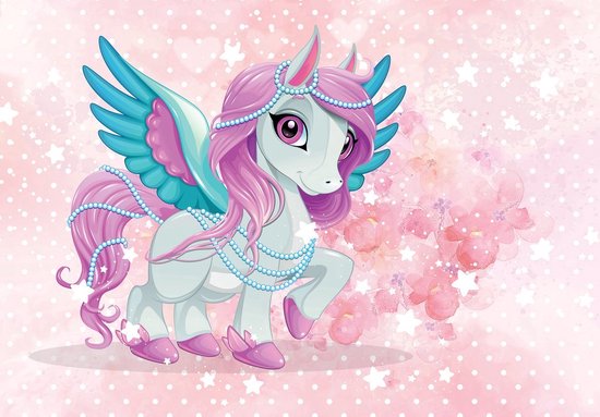 Fotobehang - Vlies Behang - Pegasus - Eenhoorn - Unicorn - Kinderbehang - 254 x 184 cm