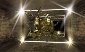 Fotobehang - Vlies Behang - Gouden verfexplosie in 3D tunnel - 208 x 146 cm
