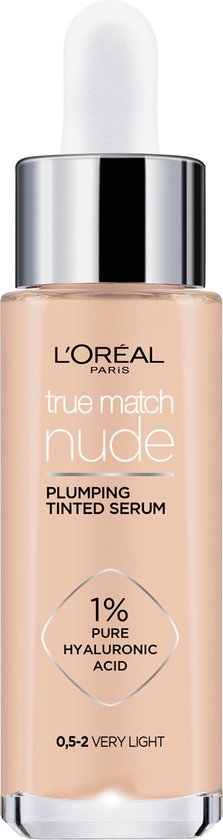 L'Oréal Paris True Match Nude Volumegevend Getint Serum Foundation met hyaluronzuur - 0.5-2 Very Light - 30ml - Vegan