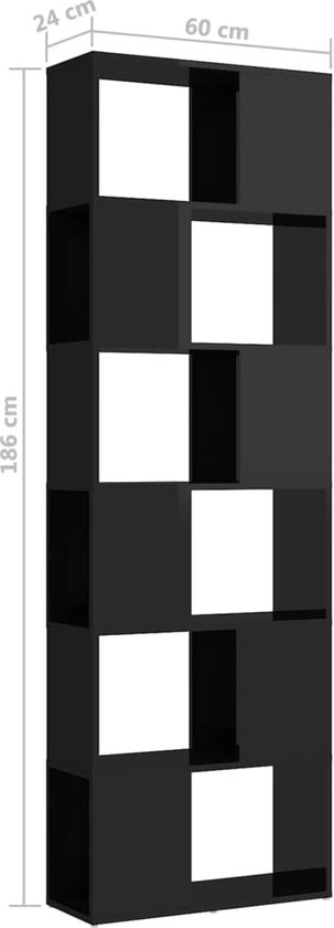 vidaXL-Boekenkast/kamerscherm-60x24x186-cm-hoogglans-zwart