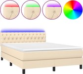 vidaXL - Boxspring - met - matras - en - LED - stof - crèmekleurig - 140x190 - cm