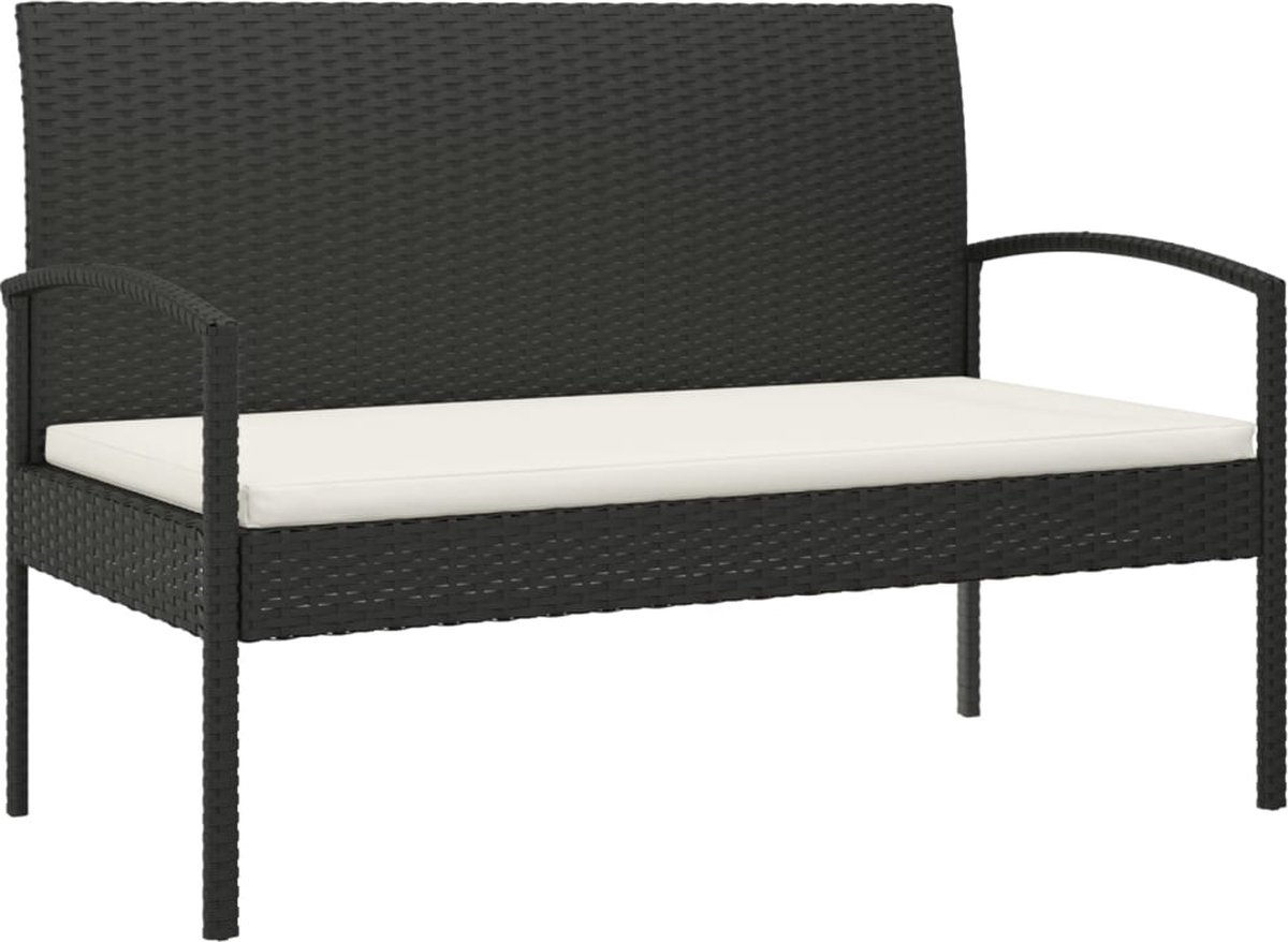 vidaXL - Tuinbank - met - kussen - 105 - cm - poly - rattan - zwart