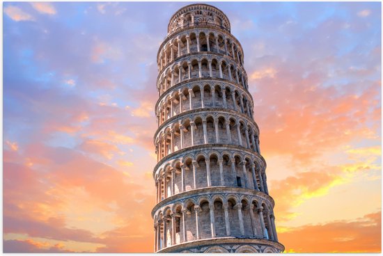 Poster (Mat) - Pisa Toren in Pisa bij Zonsondergang - 90x60 cm Foto op Posterpapier met een Matte look