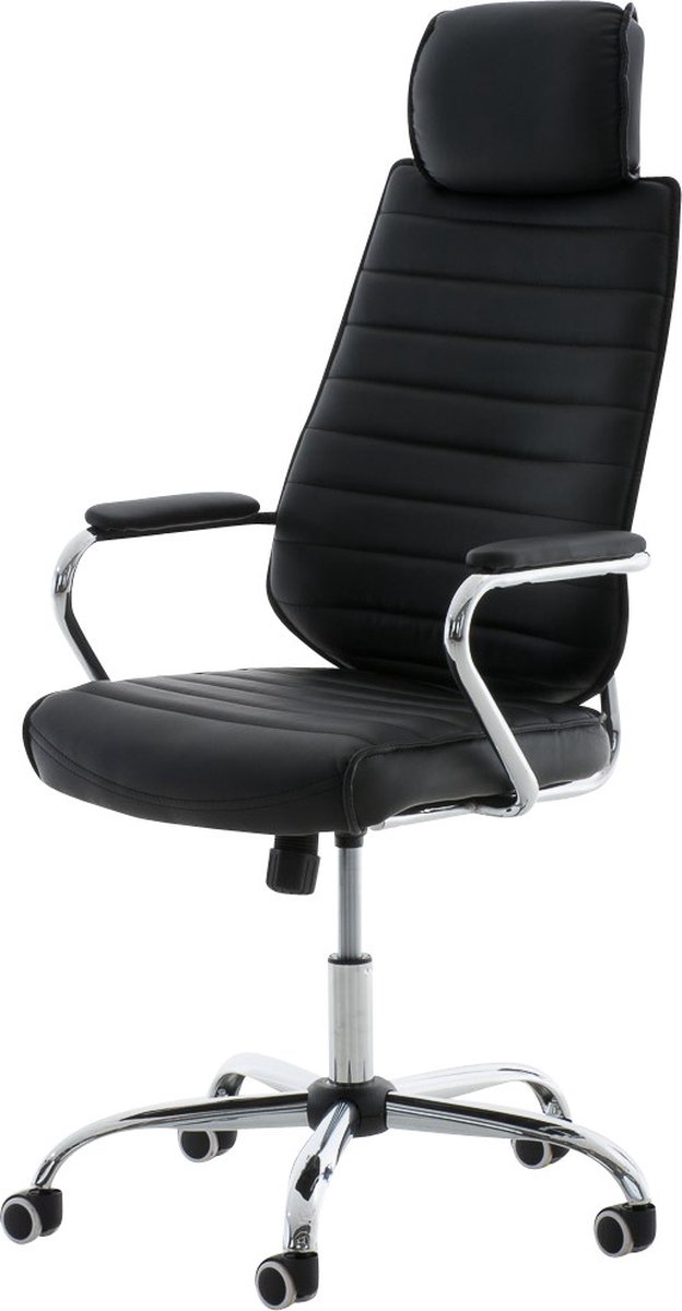 Luxe bureaustoel Pierino - Zwart - Op wieltjes - Kunstleer - Ergonomische office chair - In hoogte verstelbaar - Voor volwassenen