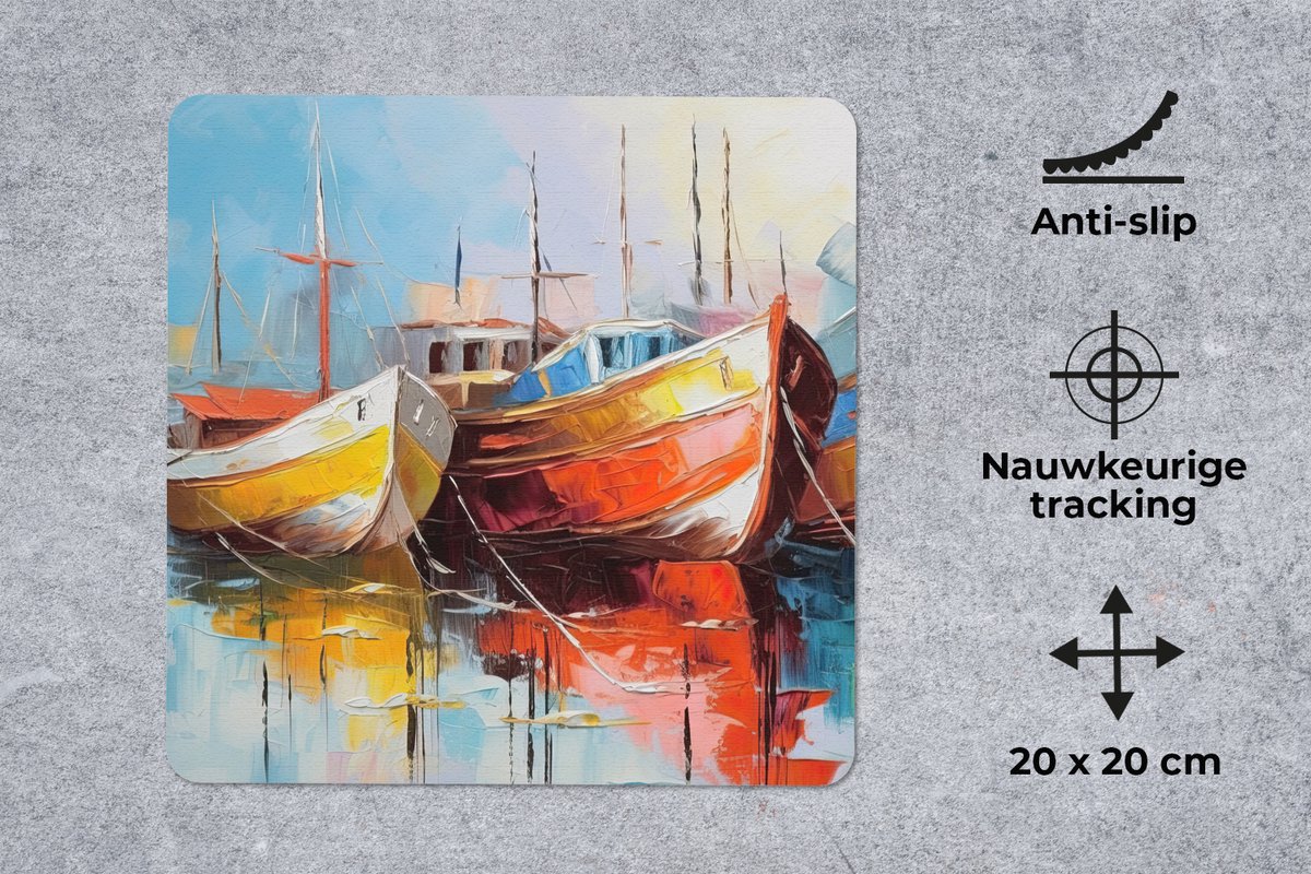 Muismat 20x20 cm - Mousepad Boten - Kunst - Kleuren - Schilderij - Muismatten