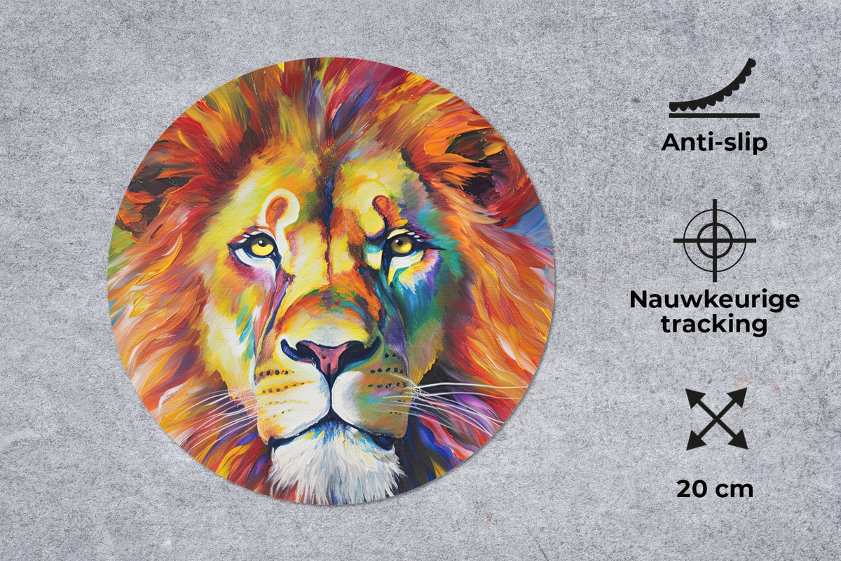 Muismat rond 20x20 cm - Mousepad Leeuw - Olieverf - Kunst - Dieren - Ronde muismatten