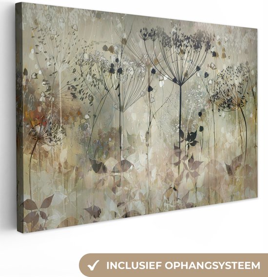Canvas Schilderij Bloemen - Grijs - Natuur - Kunst - 120x80 cm - Wanddecoratie