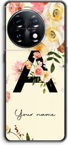 Gepersonaliseerd - Case Company® - Hoesje geschikt voor OnePlus 11 hoesje - Flirty Flowers Monogram - Soft Cover Telefoonhoesje - Bescherming aan alle Kanten en Schermrand