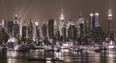 Fotobehang - New York Sepia - Stad in de Nacht - Vliesbehang - 152,5 x 104 cm