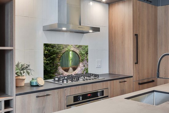 Spatscherm keuken 100x65 cm - Kookplaat achterwand Bamboe - Bos - Japans - Doorkijk - Muurbeschermer - Spatwand fornuis - Hoogwaardig aluminium