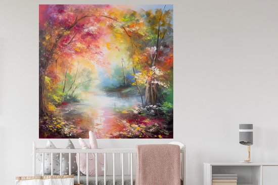 Stickers muraux - Film autocollant - Paysage - Peinture à l'huile - Coloré - Nature - 120x120 cm - Film adhésif - Stickers muraux Chambre d'enfant - Papier peint autocollant XXL - Papier peint autocollant - Film autocollant