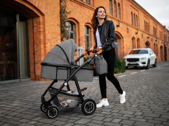 Lionelo Amber Kinderwagen 3 in 1 - Reiswieg + Buggy + Autostoel - Luchtbanden, Volledige Vering - Comfortabel baby matras - Snel Inklapbaar - Luiertas - Regenhoes - Muskietennet - Vanaf Geboorte tot 4 jaar (0-22 kg)