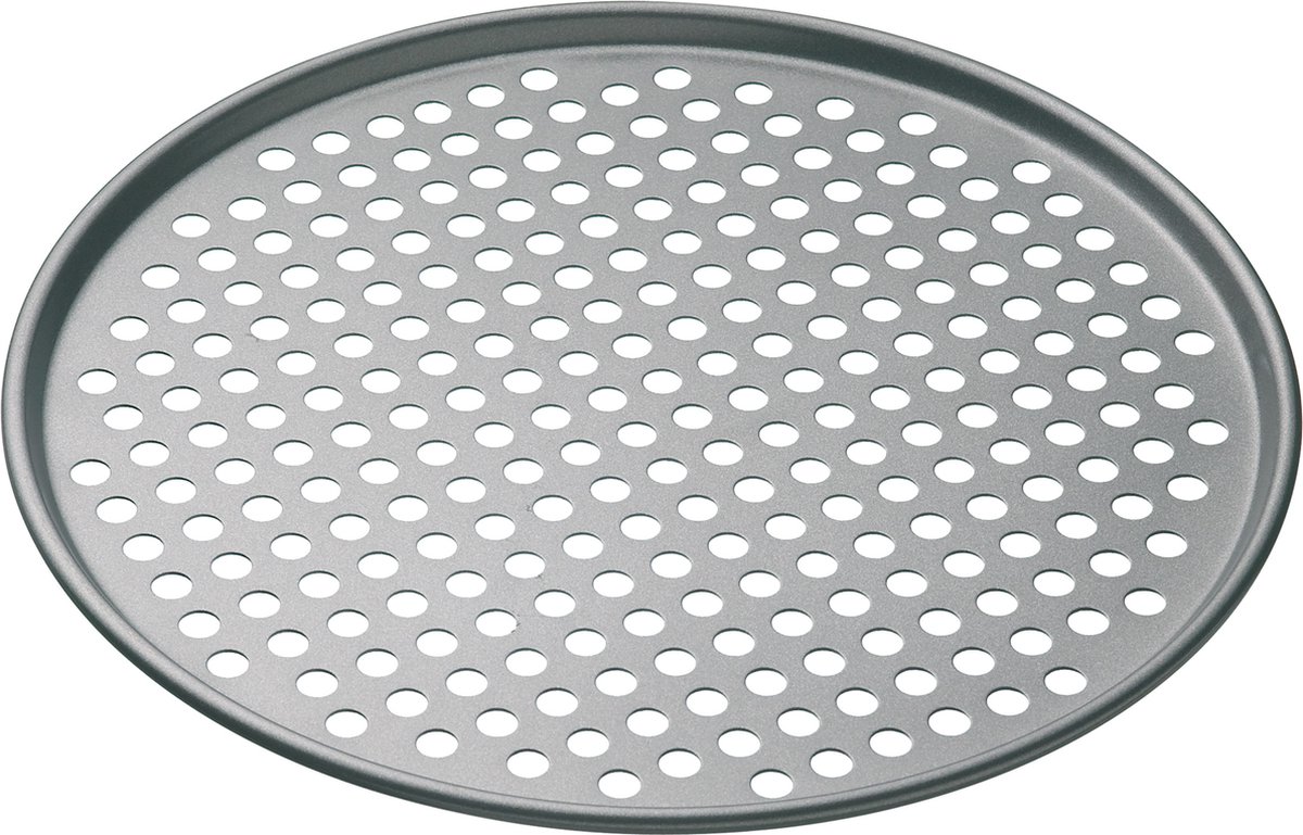 KitchenCraft MasterClass 32 cm Geperforeerde Pizza Tray / Bakplaat met PFOA-Vrije Antiaanbaklaag - Koolstofstaal van 1 mm