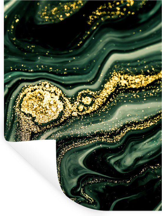 Muurstickers - Sticker Folie - Marmer - Goud - Glitter - Groen - Marmerlook - Luxe - 90x120 cm - Plakfolie - Muurstickers Kinderkamer - Zelfklevend Behang - Zelfklevend behangpapier - Stickerfolie