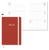 MGPcards - Agenda 2024 - A4 (30,5x21,5 cm) - Foliedruk - Week op 2 pagina's - Ruime Vakken - Bordeaux