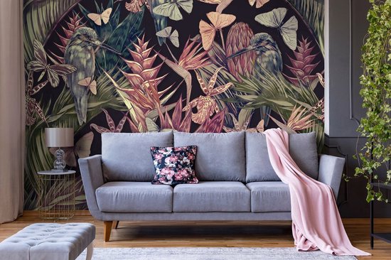 Wall Mural King - Papier peint photo - Jardin d'été - Plantes - Animaux - Vogels - Botanique - Jungle - Exotique - 416 x 254 cm - Papier peint vinyle