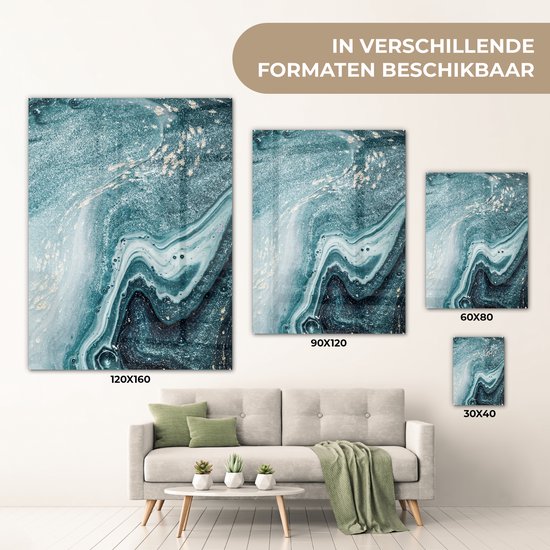 MuchoWow® Peinture sur verre 90x120 cm - Peinture sur verre - Pierres précieuses - Blauw - Nature - Marbre - Abstrait - Photo sur verre acrylique - Peintures