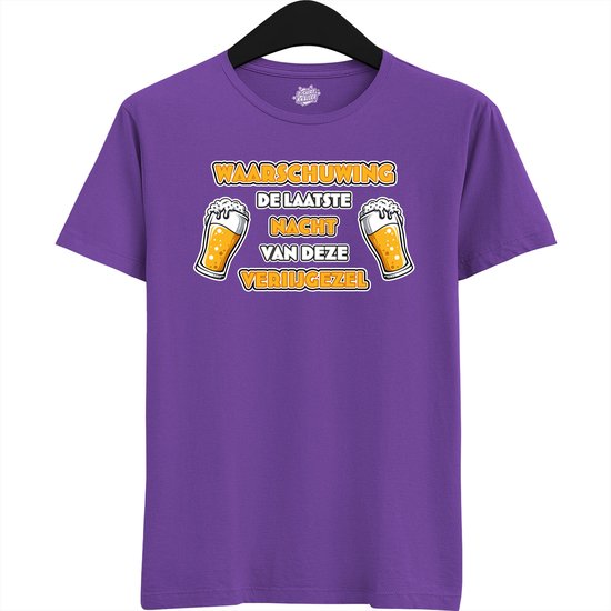 DudeWaarschuwing! De Laatste Nacht | Vrijgezellenfeest Cadeau Man - Groom To Be Bachelor Party - Grappig Bruiloft En Bruidegom Bier Bier Shirt - T-Shirt - Unisex - Dark Purple - Maat M