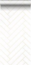 ESTAhome behangpapier visgraat-motief wit en goud - 139308 - 0,53 x 10,05 m