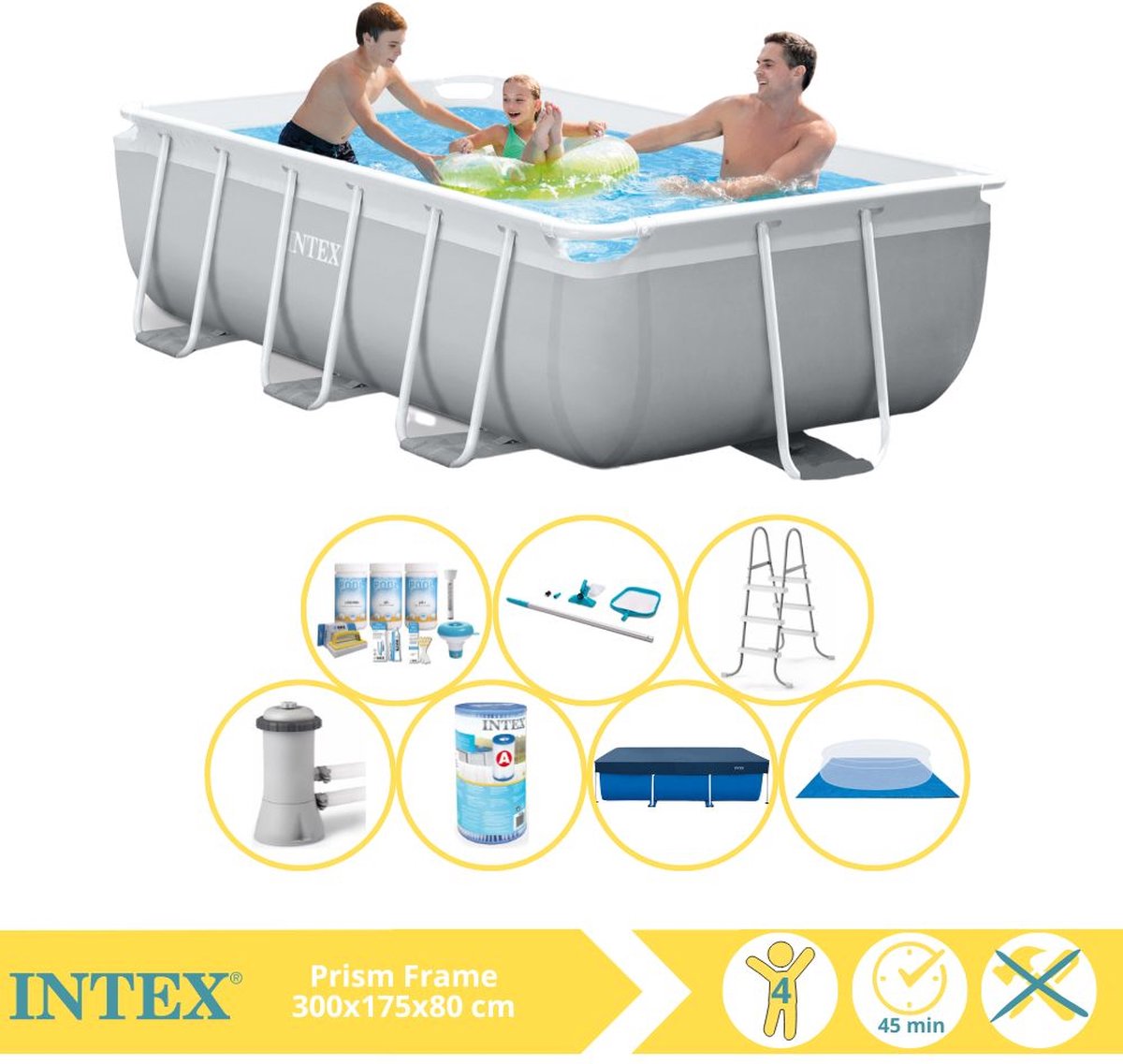 Intex Prism Frame Zwembad – Opzetzwembad – 300x175x80 cm – Inclusief Afdekzeil, Onderhoudspakket, Filter, Grondzeil en Onderhoudsset Intex Prism Frame Zwembad – Opzetzwembad – 300x175x80 cm – Inclusief Afdekzeil, Onderhoudspakket, Filter, Grondzeil en Onderhoudsset