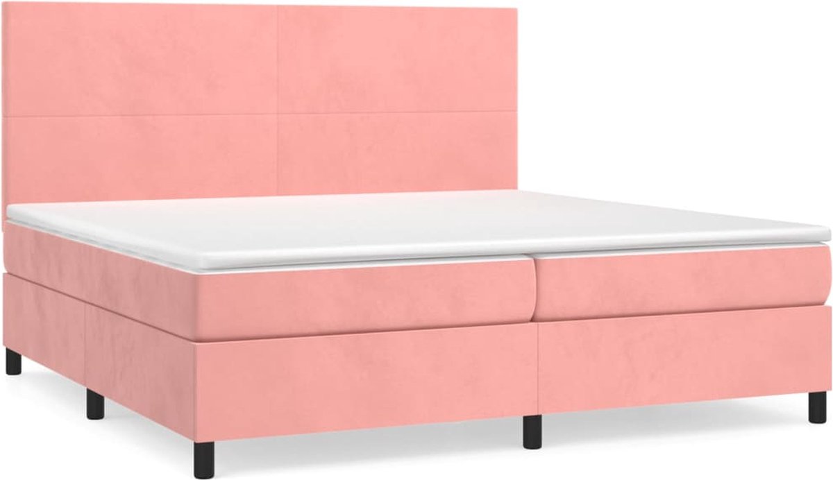 vidaXL - Boxspring - met - matras - fluweel - roze - 200x200 - cm