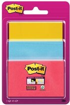 Post-it Super Sticky notes, 3 formaten, geassorteerde kleuren, blok van 45 vel, op blister