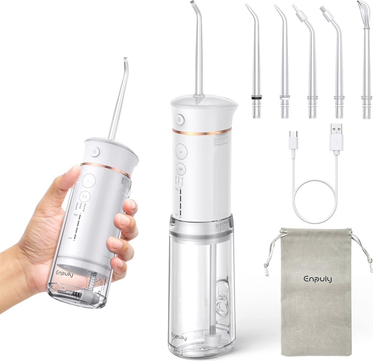Draadloze Monddouche voor Reizen - 200 ml Mini Reislade met 5 Sproeiers en 3 Modi