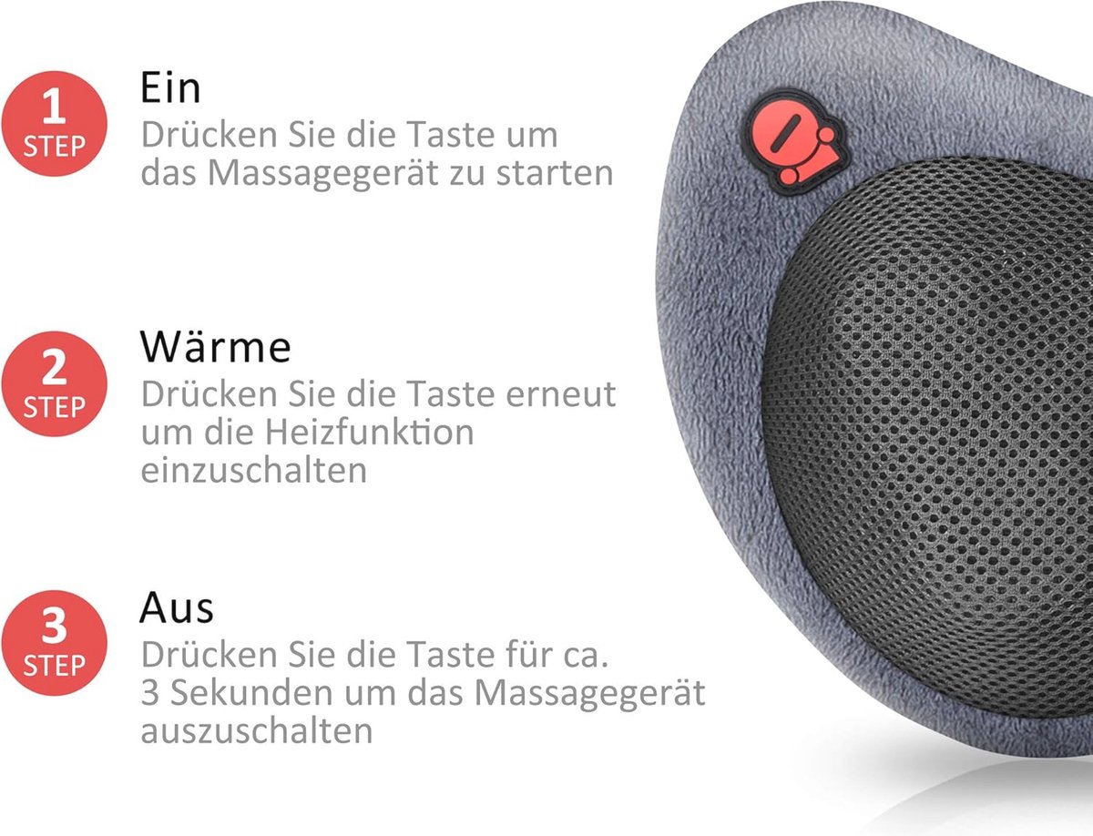 Verwarmd Massagekussen met Shiatsu Functie - Elektrische Rug- en Nekmassage voor Ontspanning en Pijnverlichting — cadeau in Verzorging - foto 6