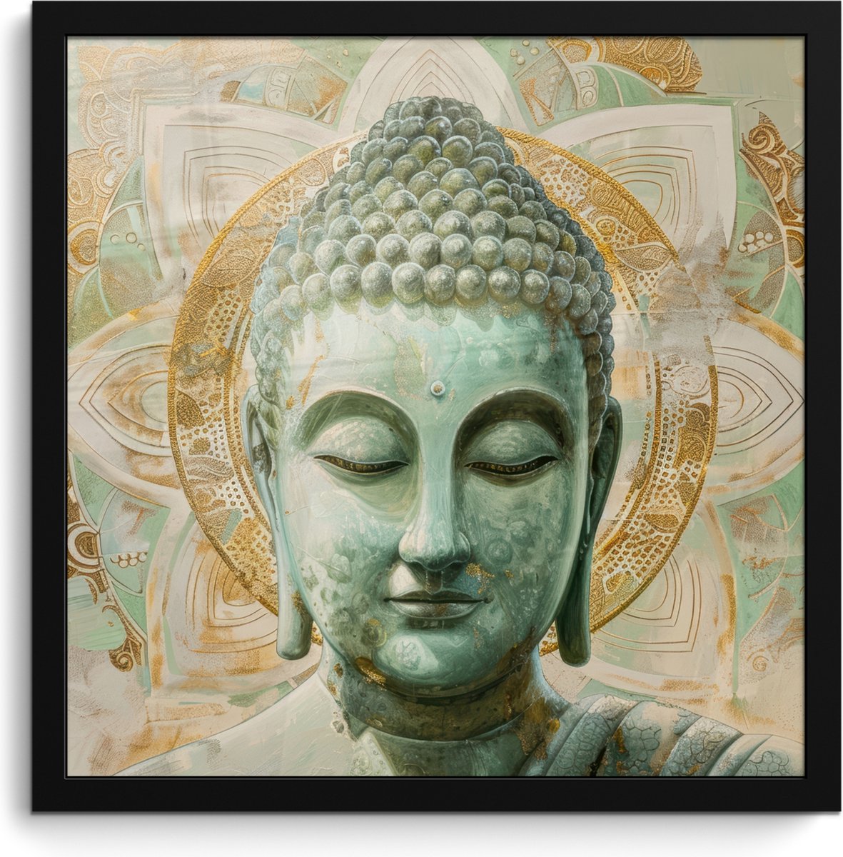 FrameYourWall Poster in lijst - Fotolijst 40x40 cm - Posters - Buddha - Mandala - Modern - Spiritualiteit - Posterlijst zwart - Decoratie - Wanddecoratie woonkamer - Muurdecoratie slaapkamer