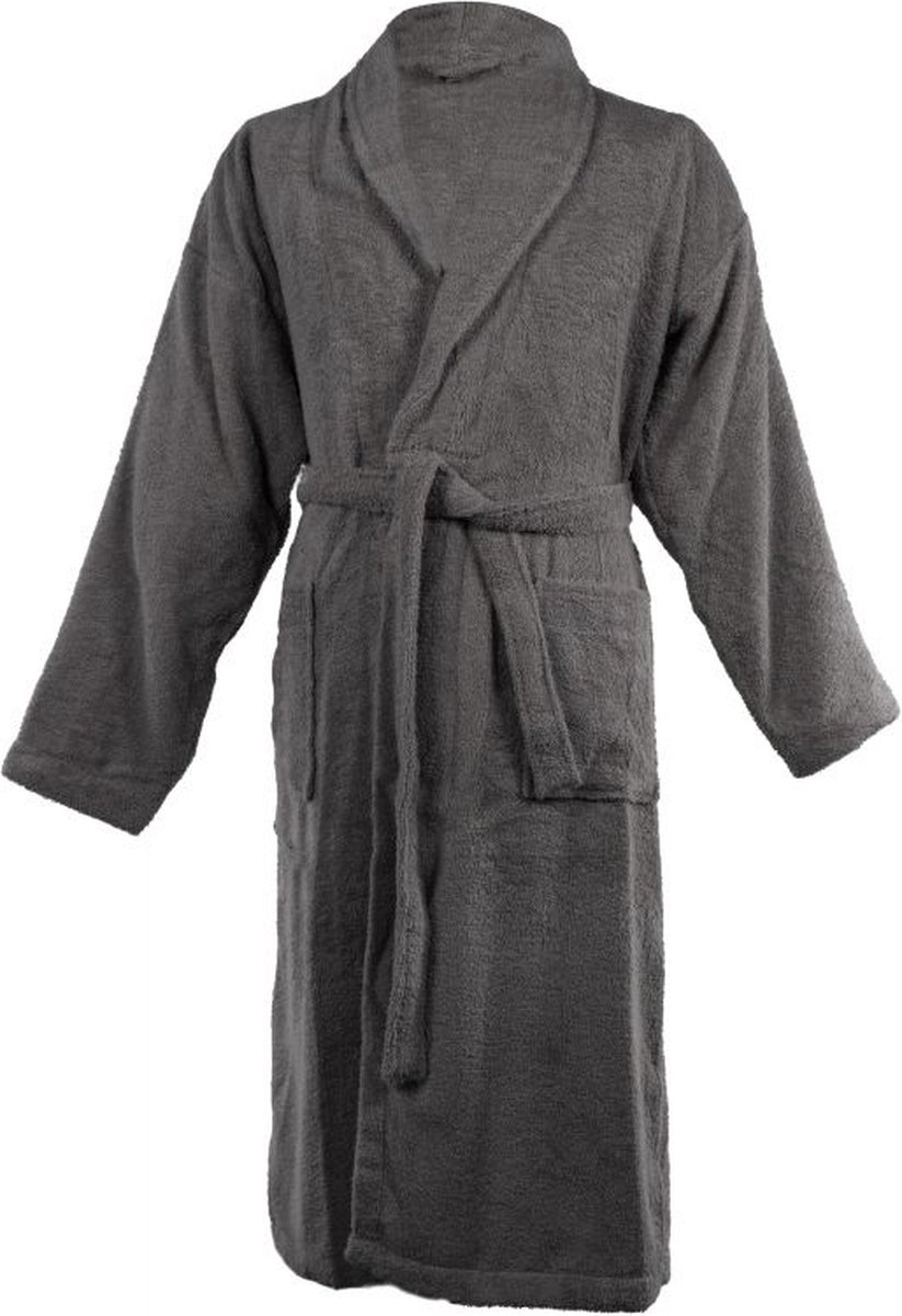 Tiseco Badjas LINDU - katoen - badstof, met zakken, donkergrijs GREY DARK
