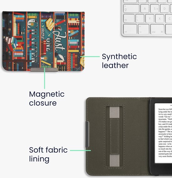 kwmobile e-reader hoesje geschikt voor Kobo Clara BW / Colour hoes - E reader flip case met magneetsluiting - Ereader cover - bibliotheek design in meerkleurig van Merkloos — afbeelding 5