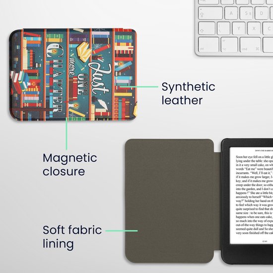 kwmobile e-reader hoesje geschikt voor Kobo Clara BW / Colour hoes - E reader flip case met magnetische sluiting - Ereader cover - bibliotheek design in meerkleurig van Merkloos — afbeelding 4