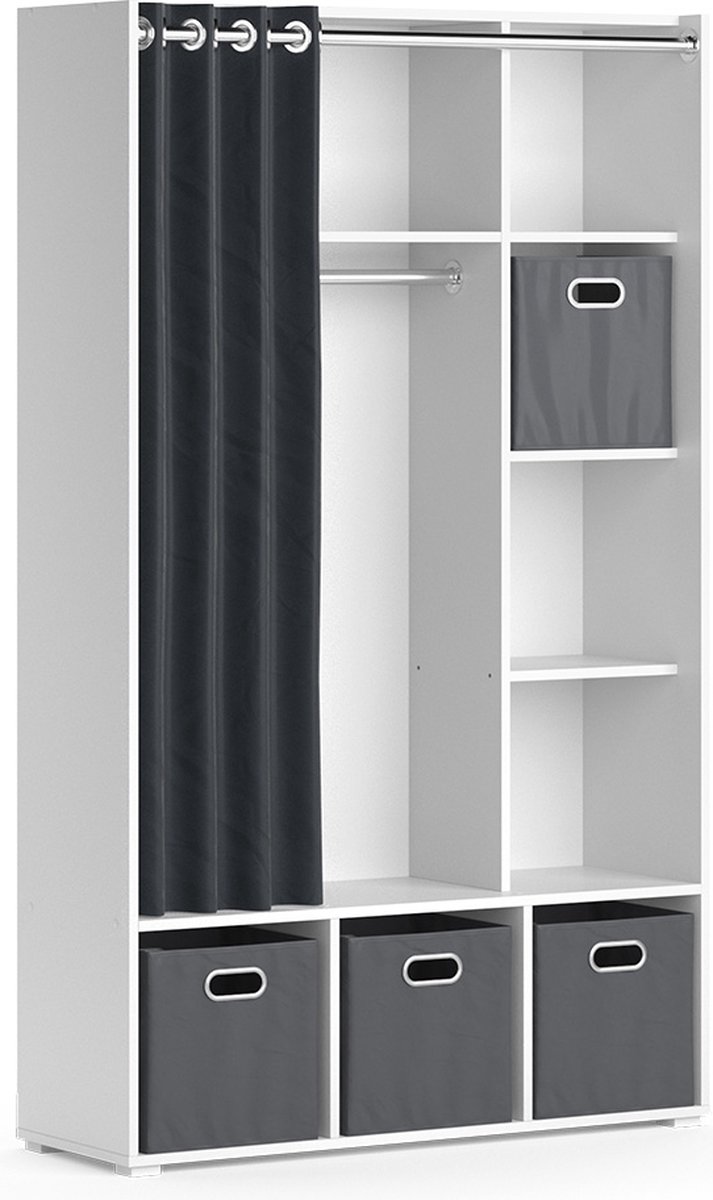 Vicco Luigi Kledingopslagkast – 38 x 178.1 cm Met vouwboxen (grijs) Wit