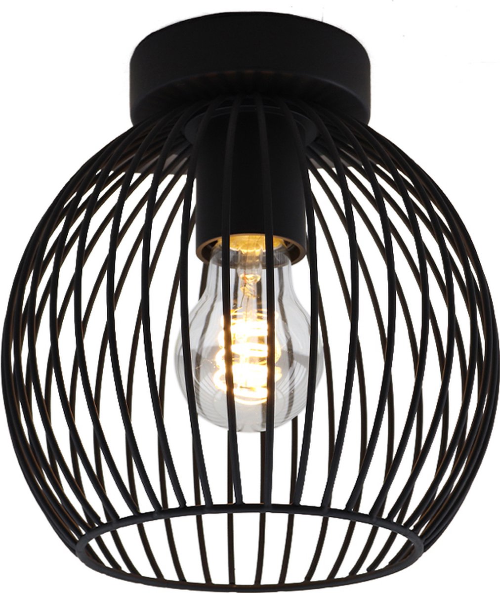 Olucia - WIRO - Plafondlamp - Zwart - Geschikt voor Woonkamer/Slaapkamer/Kantoor/Horeca - Vorm: Bol