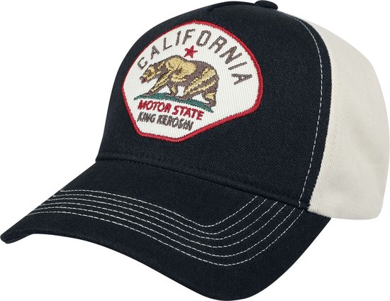 King Kerosin Cal Bear Denim Trucker Cap donkerblauw