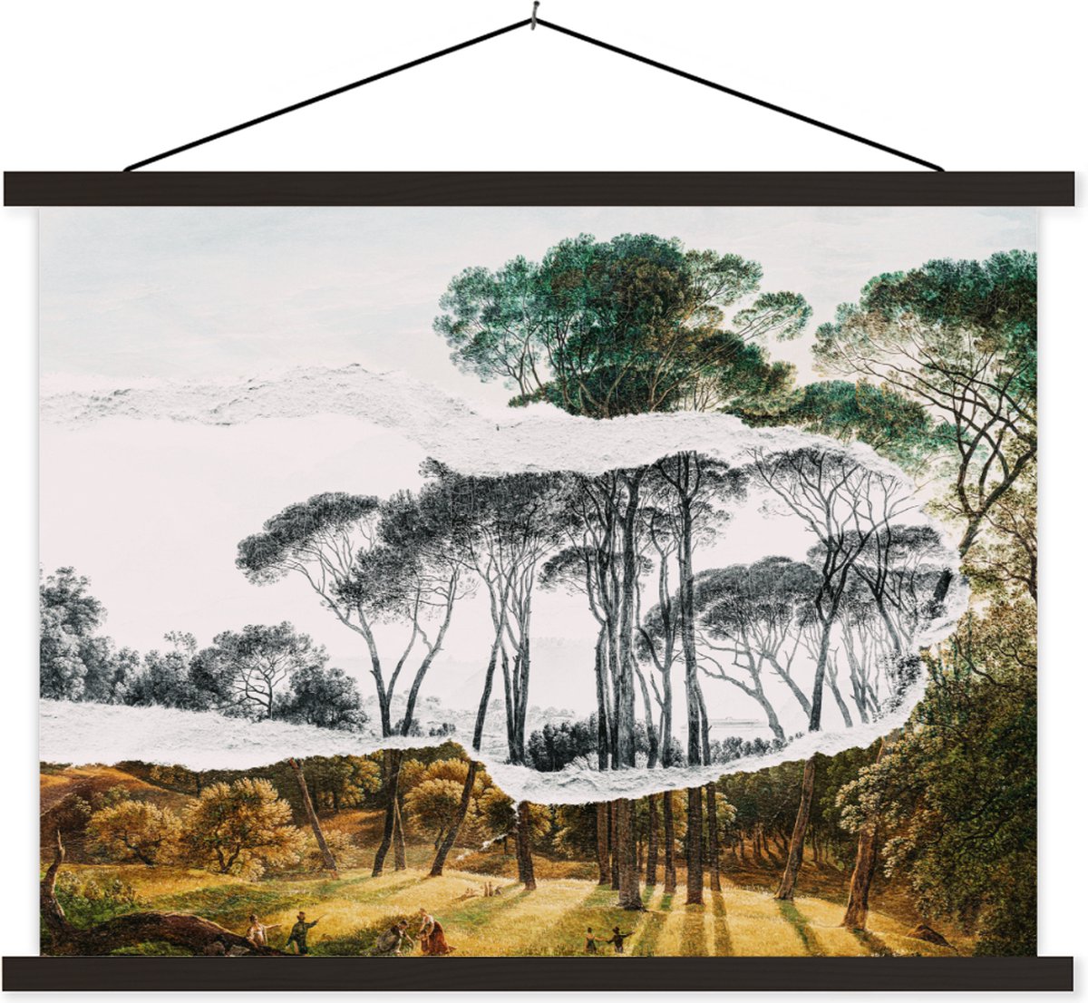 Posterhanger incl. Poster 60x45 cm - Schoolplaat - Italiaans landschap parasoldennen - Kun