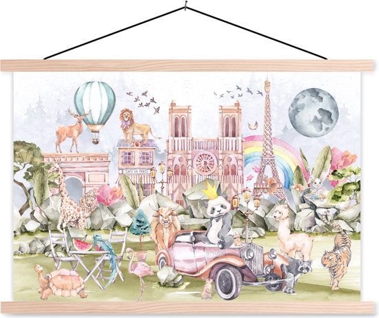 Porte-affiche avec affiche - Affiche scolaire - Paris - Arc-en-ciel - Enfants - 150x100 cm - lattes vierges